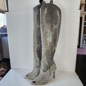 Gianni Bini Silver Rhinestone Over-the-Knee Stiletto Boots